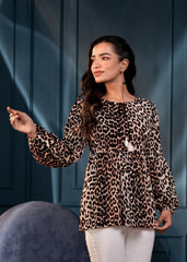 Black Floral Printed Viscose GaThread Tunic with Dori Tie
