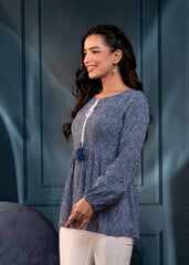 Blue Floral Printed Viscose GaThread Tunic with Dori Tie