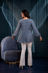 Blue Floral Printed Viscose GaThread Tunic with Dori Tie