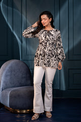 White Floral Printed Viscose GaThread Tunic with Dori Tie