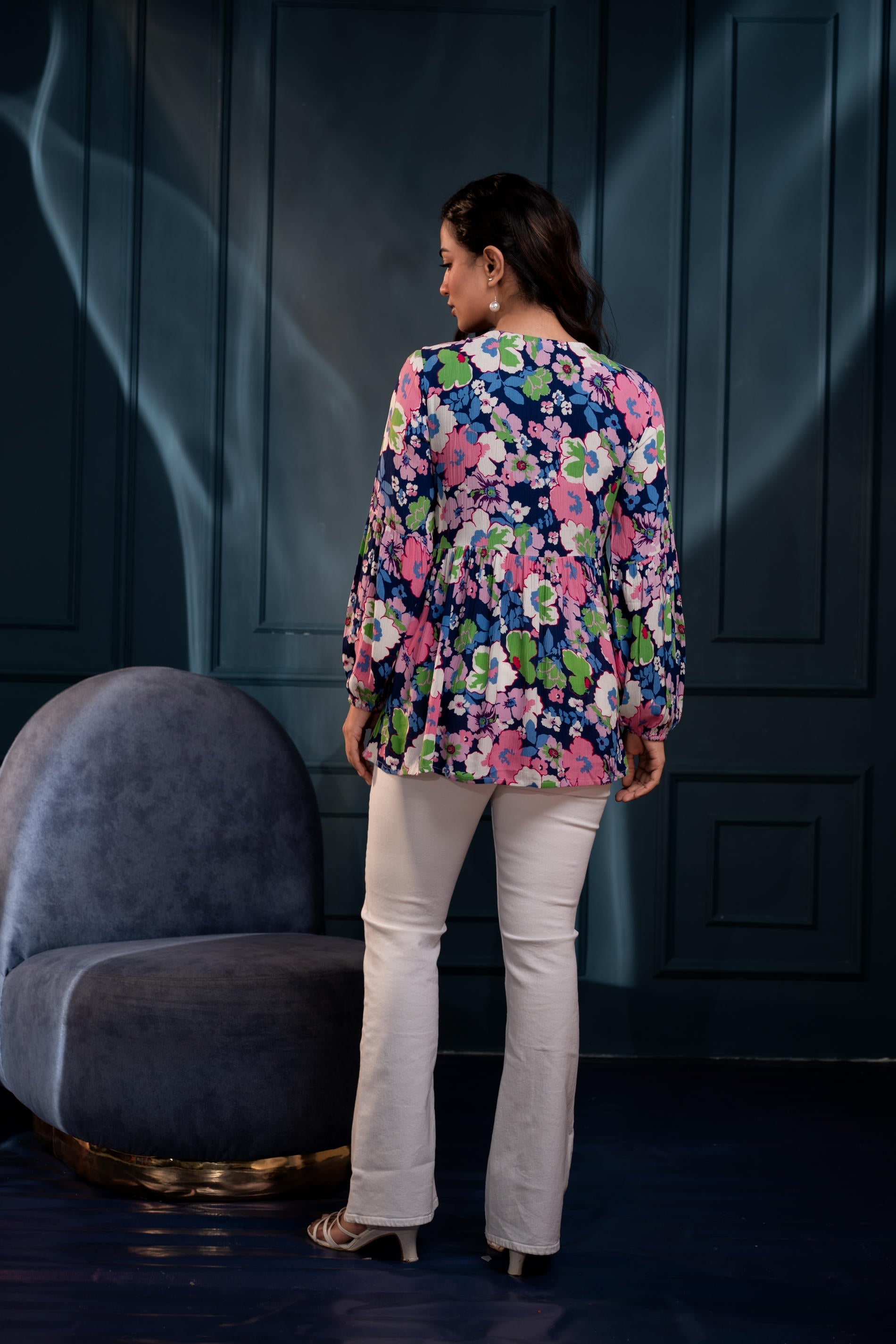 Multi Floral Printed Viscose GaThread Tunic with Dori Tie | DesiQlo