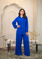 Royal Blue Viscose Co-ord Set – Shirt & Palazzo with Parsley Waistband