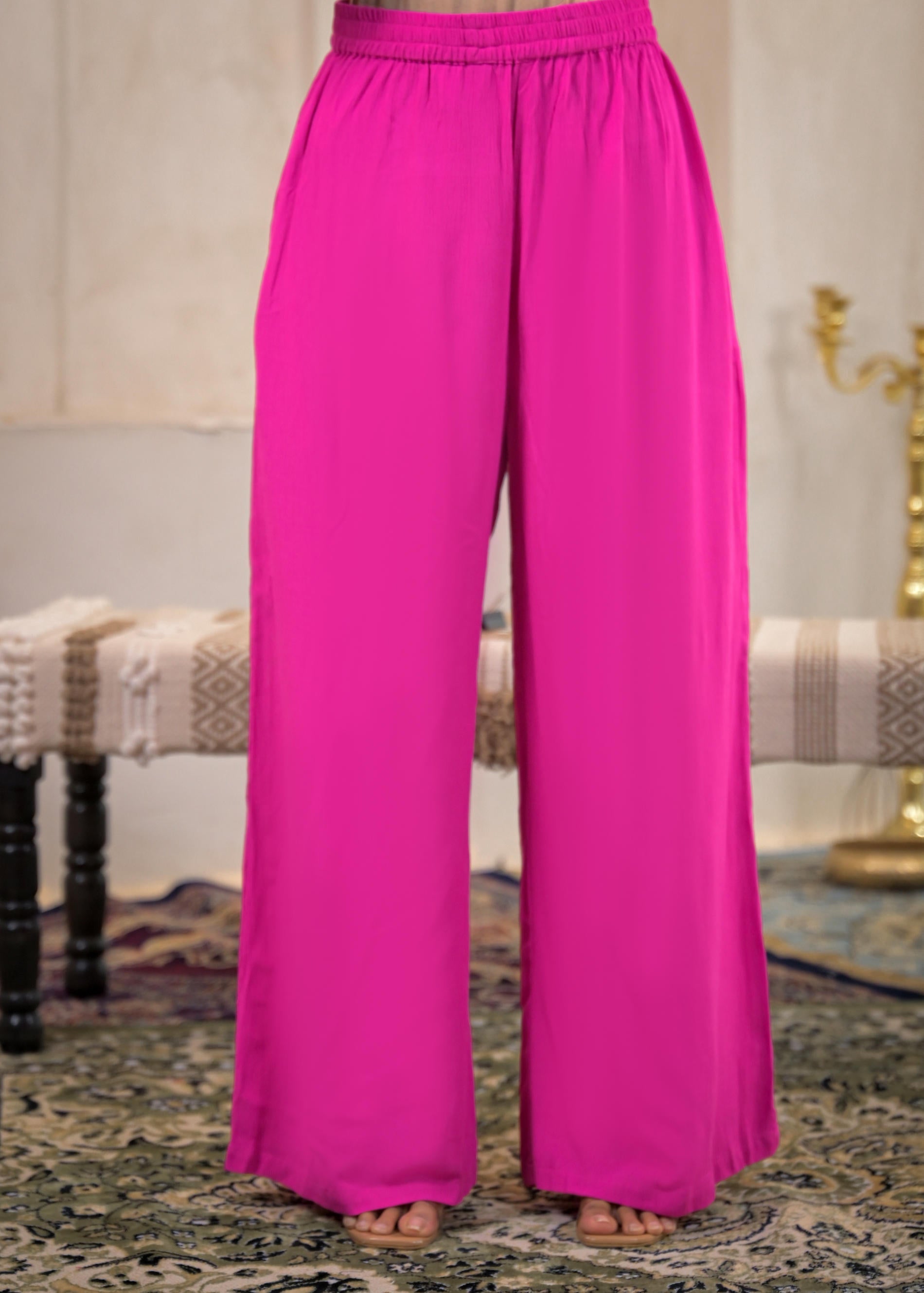 Pink Viscose Co-ord Set – Shirt & Palazzo with Parsley Waistband | Des