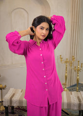 Pink Viscose Co-ord Set – Shirt & Palazzo with Parsley Waistband