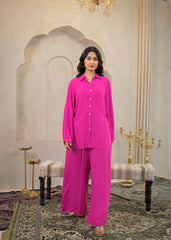 Pink Viscose Co-ord Set – Shirt & Palazzo with Parsley Waistband