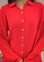 Red Viscose Co-ord Set – Shirt & Palazzo with Parsley Waistband