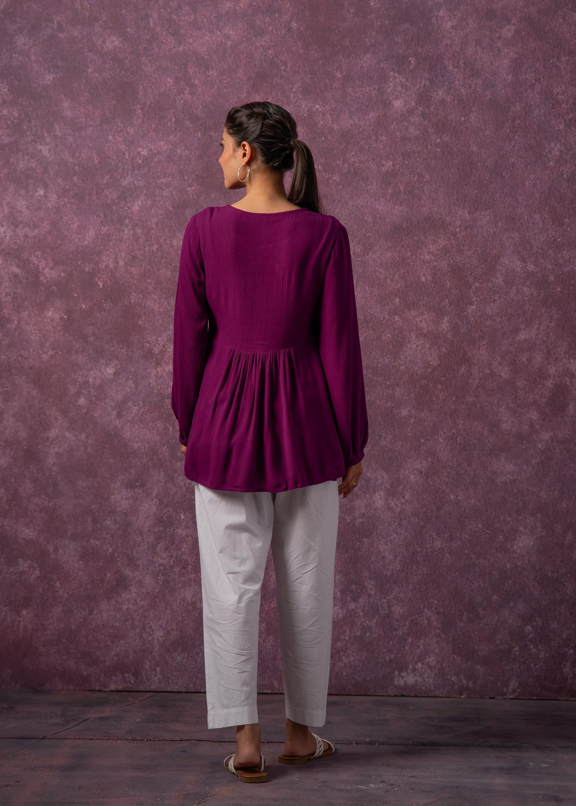 Women's Mint & White Embroidered Viscose Tunic with Thread Work and Bu