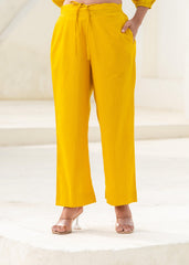 Mustard Embroidered Cotton Kurta-Pant Co-ord Set  With Mirror & Thread Work,