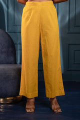 Women's Mustard Striped Cotton Kurta & Pants Co-ord Set with Zari Work
