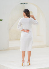 White Embroidered Animal Print Cotton Kurta – Thread Work