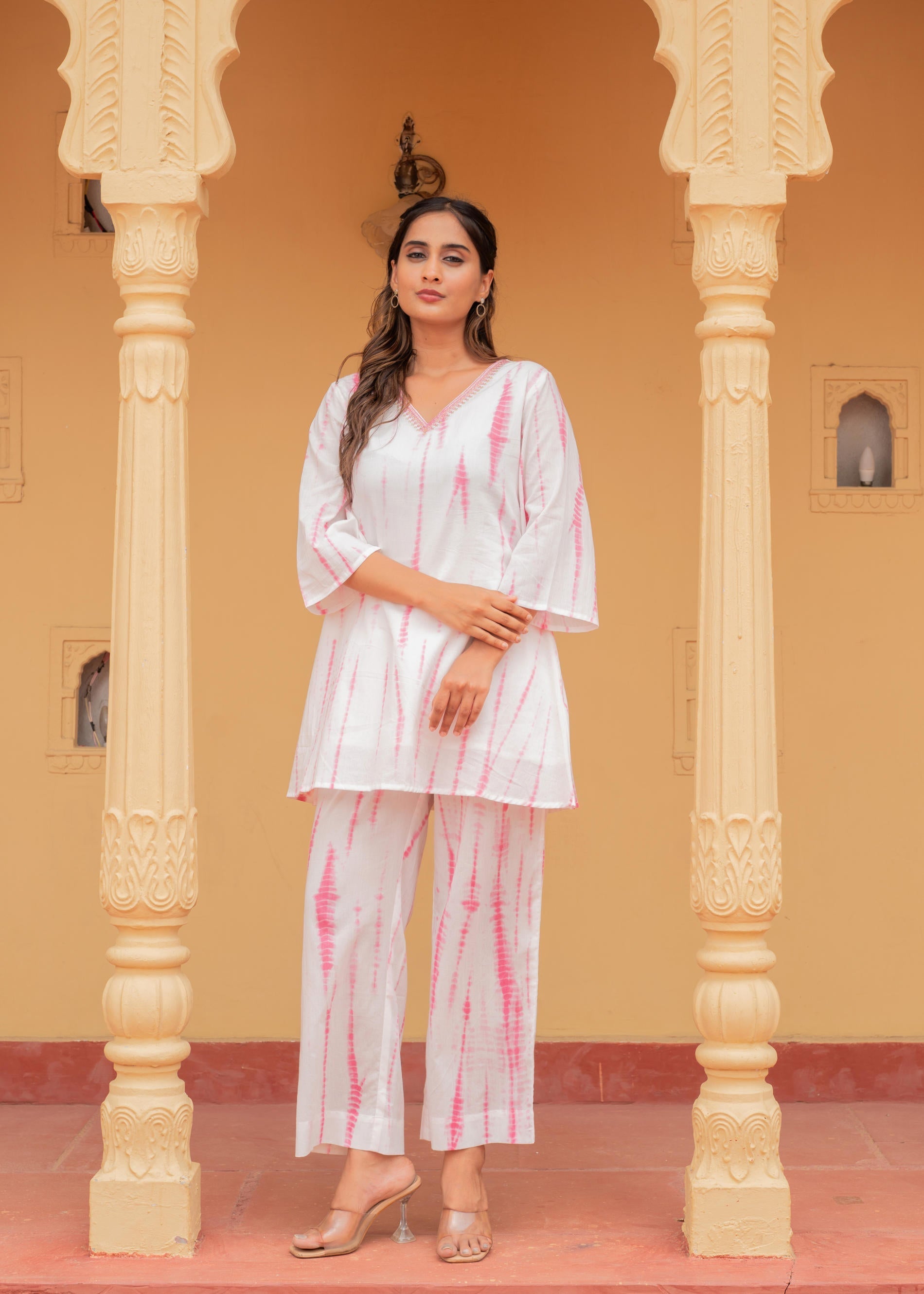Pink Tie-Dye Printed Cotton Kurta-Pant Co-Ord Set | DesiQlo