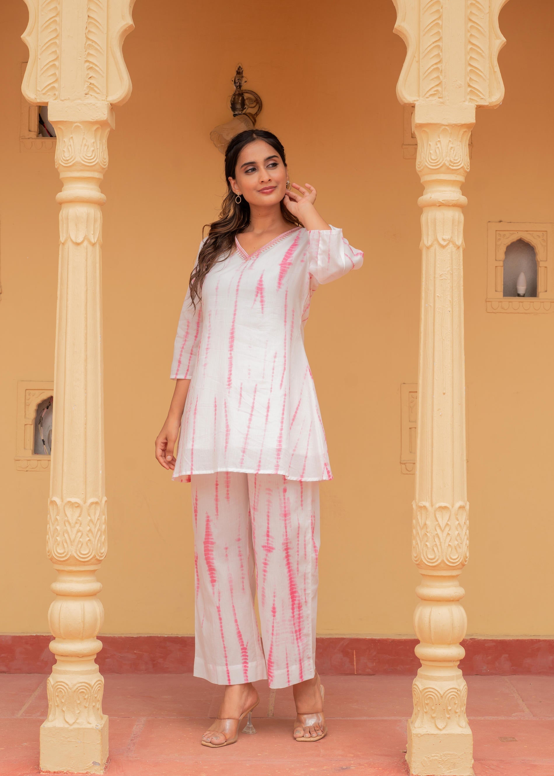 Pink Tie-Dye Printed Cotton Kurta-Pant Co-Ord Set | DesiQlo