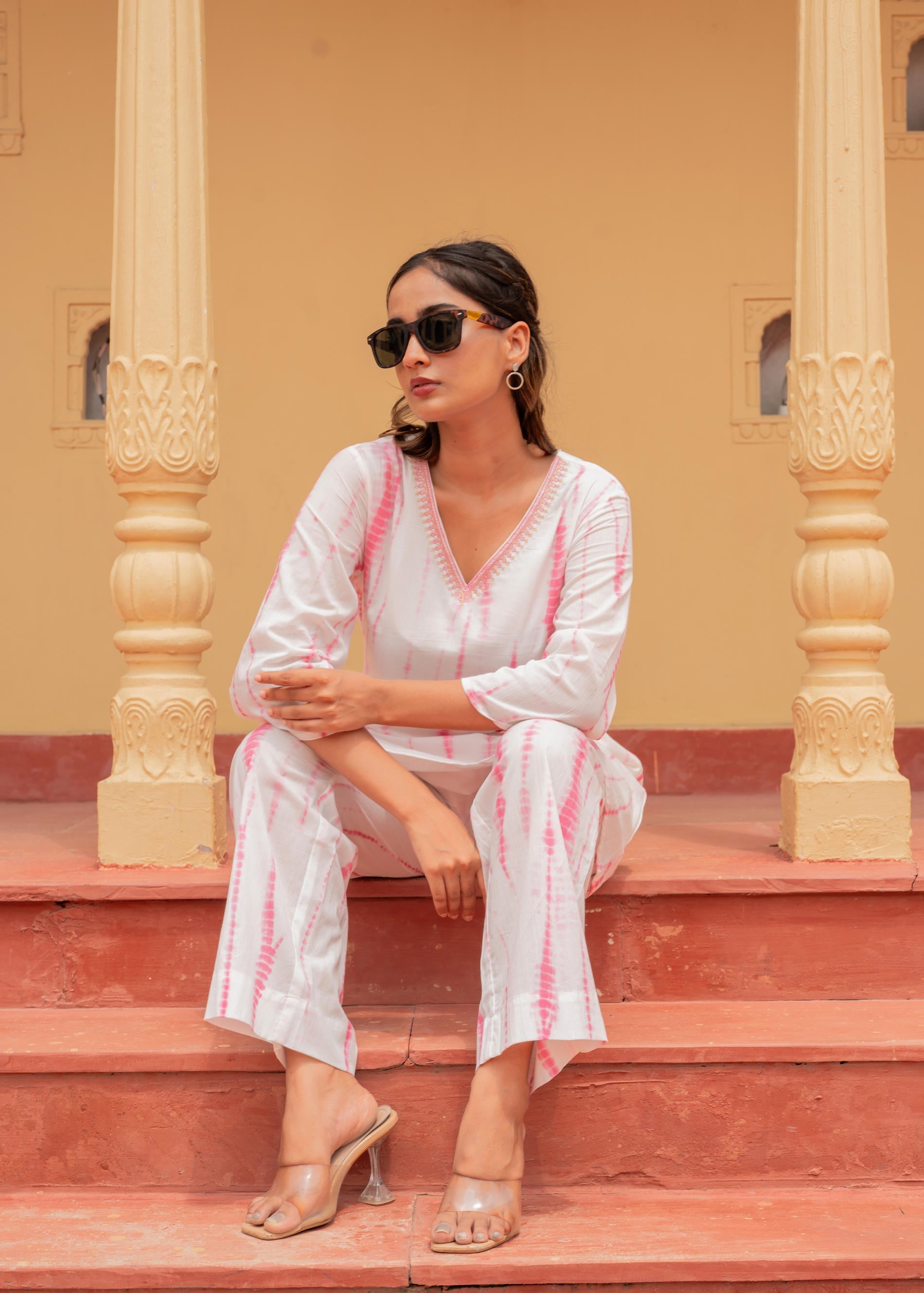 Pink Tie-Dye Printed Cotton Kurta-Pant Co-Ord Set | DesiQlo