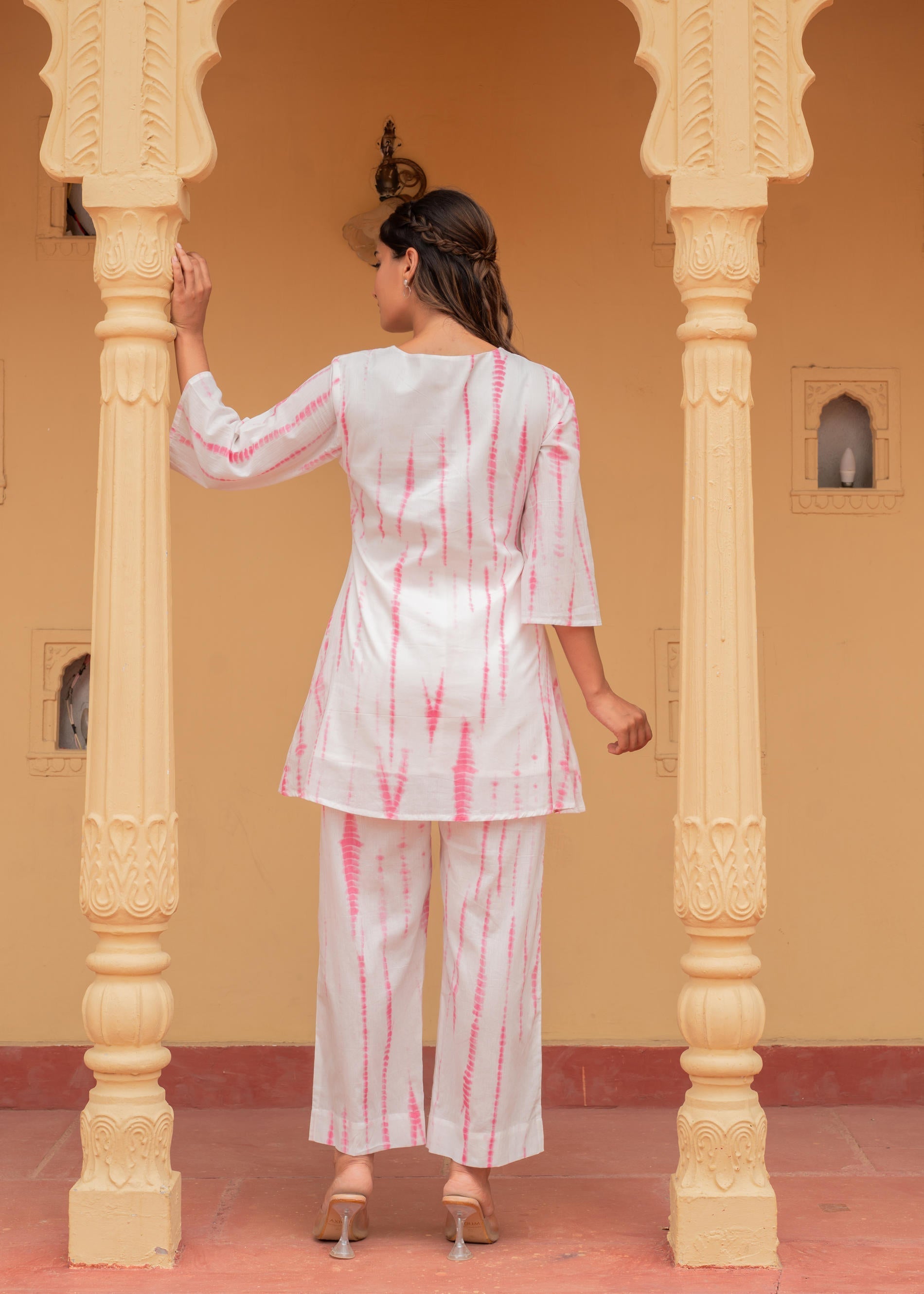 Pink Tie-Dye Printed Cotton Kurta-Pant Co-Ord Set | DesiQlo