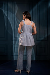 Women's Blue & White Striped Flared Cotton Top