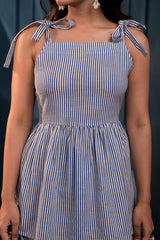 Women's Blue & White Striped Flared Cotton Top
