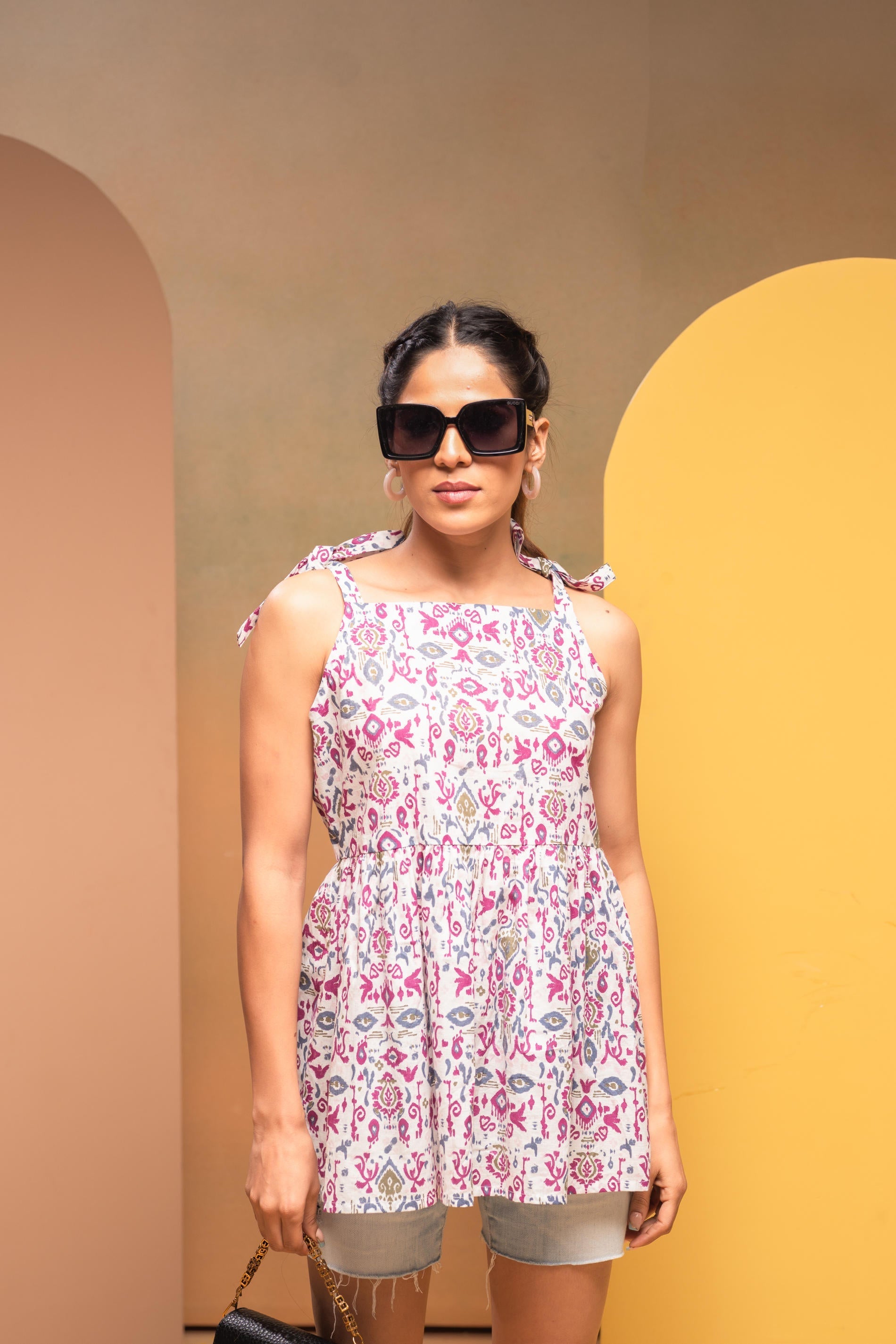 Women's Onion Pink Striped Cotton Top with Thread Work | DesiQlo