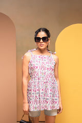 Women's Onion Pink Striped Cotton Top with Thread Work