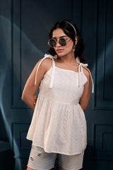 Women's Off-White Embroidered Cotton Schiffli Top
