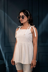 Women's Off-White Embroidered Cotton Schiffli Top