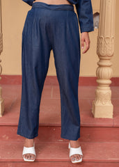 Women's Blue Embroidered Cotton Top & Pants Co-ord Set with Thread Work
