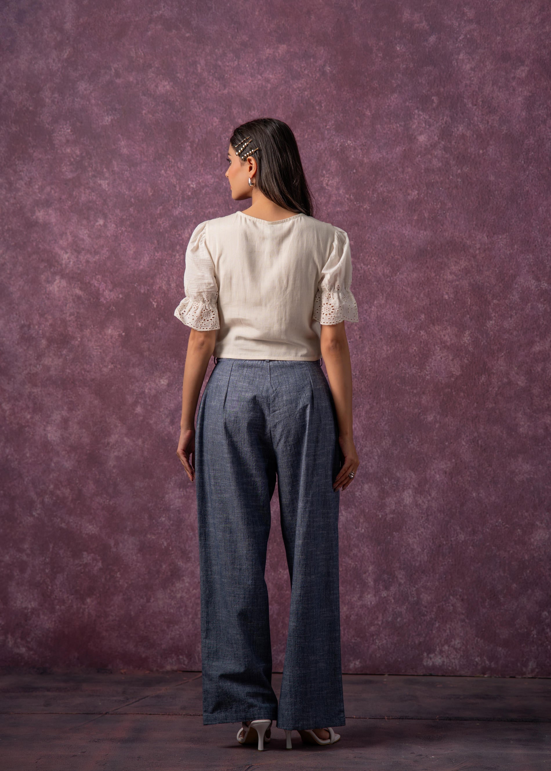 Women's Natural Solid Top with Pant Co-Ord Set with Thread Work | Desi