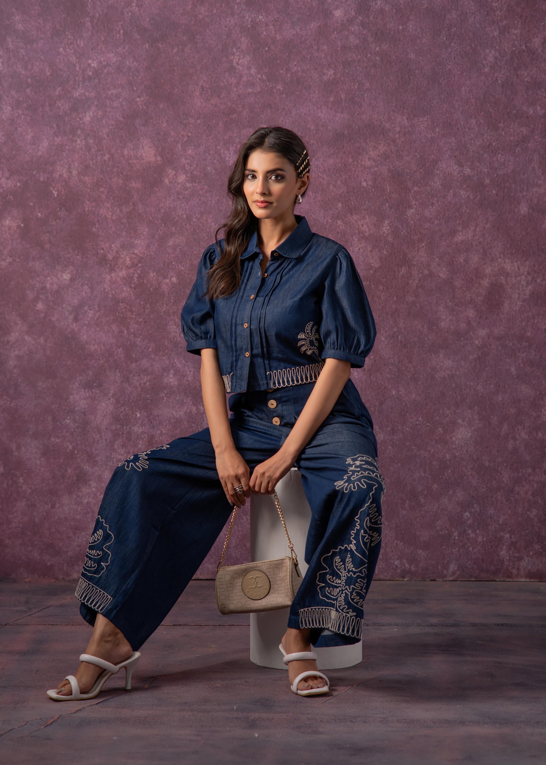 Embroidered Shirt & Straight Pants Co-ord Set | DesiQlo