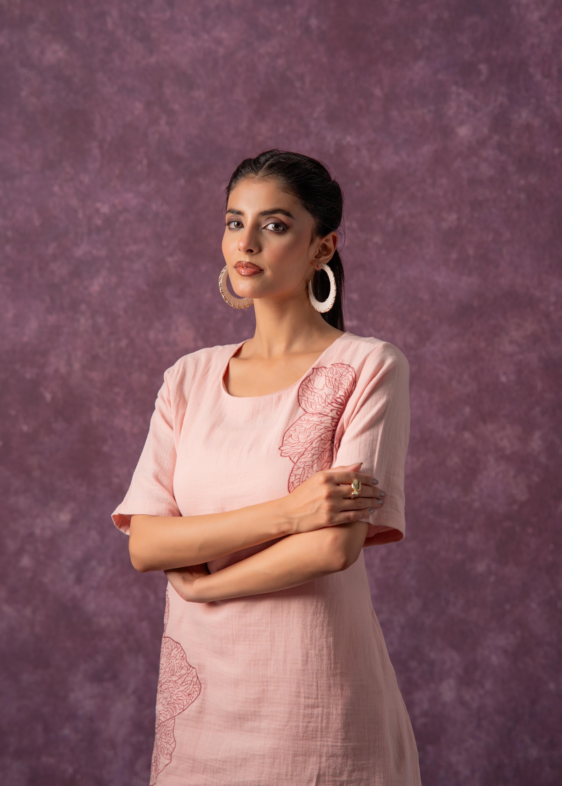 Peach Cotton Embroidered Straight Kurta for Women | DesiQlo