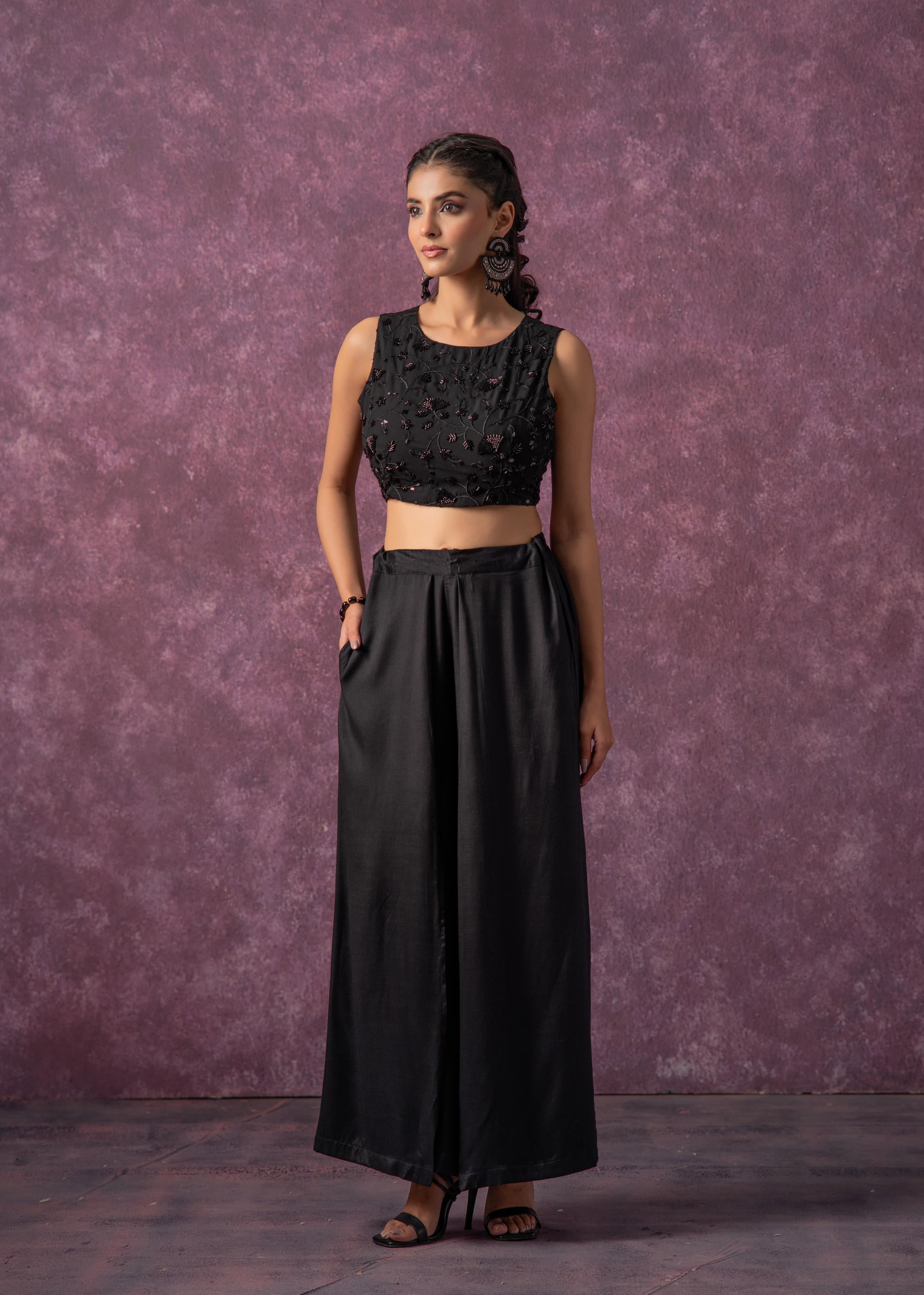 Midnight Muse Embellished Crop Top-P1800BLACK_ON