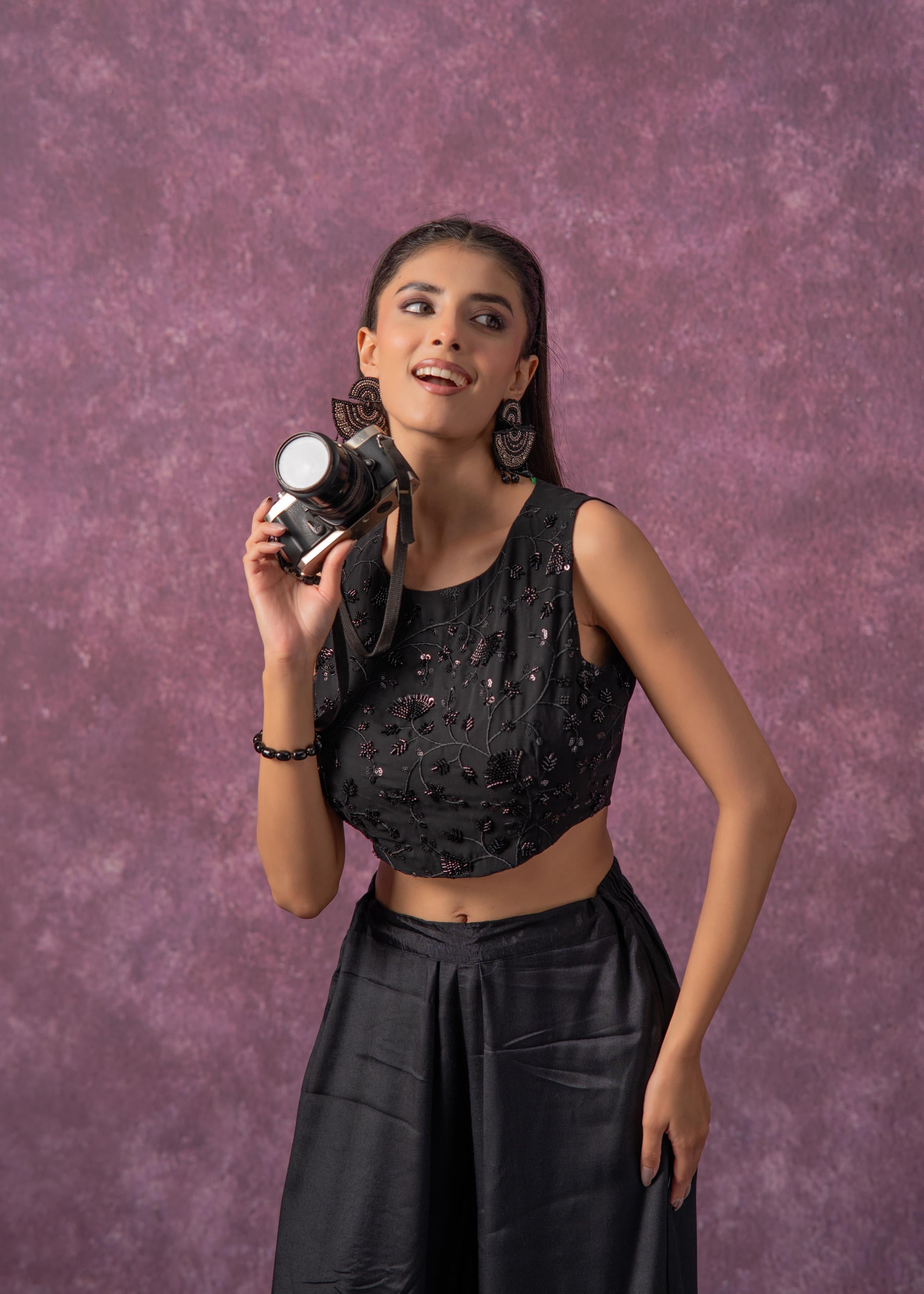 Midnight Muse Embellished Crop Top-P1800BLACK_ON
