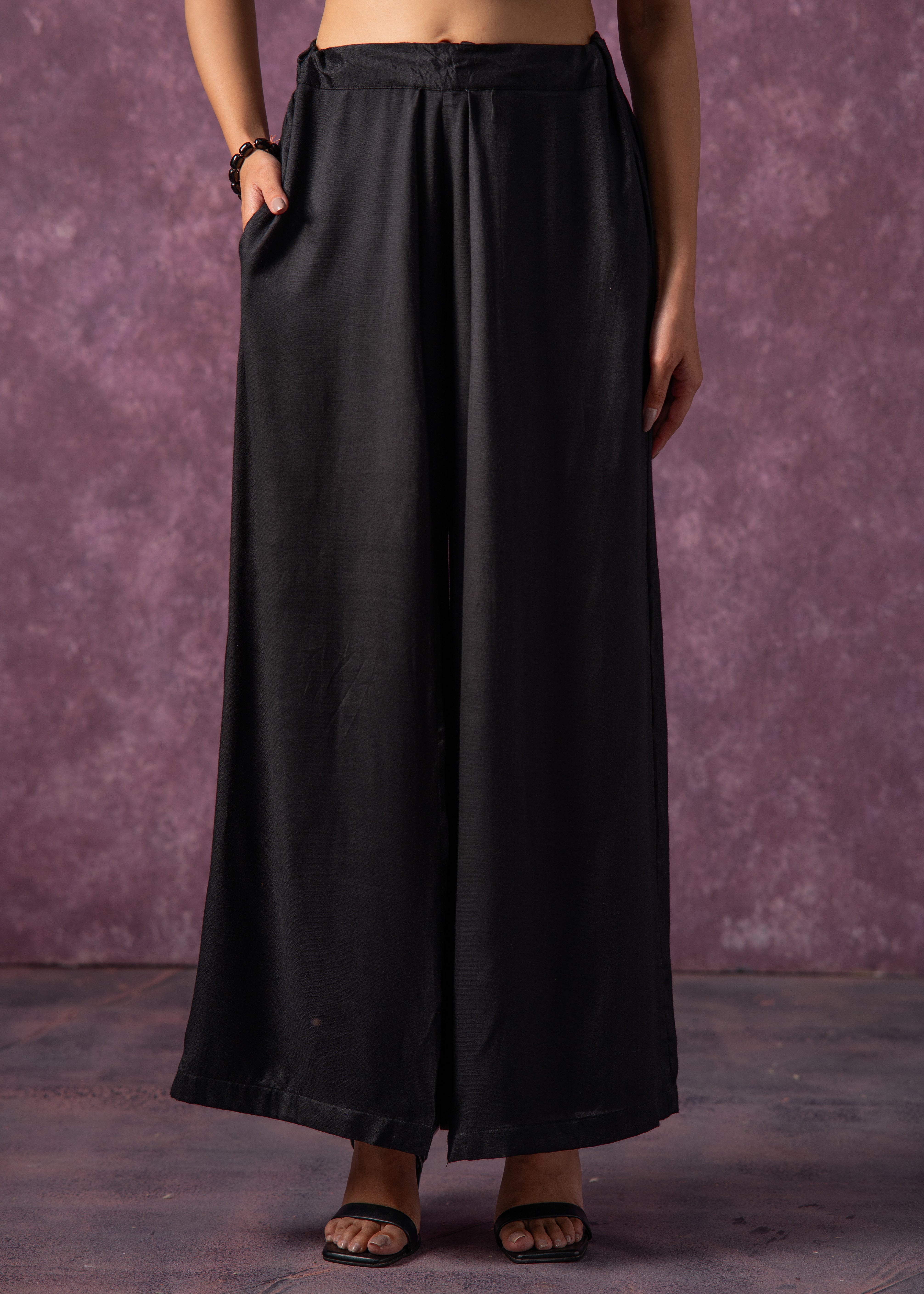 Solid Black Flared Palazzo Pants 