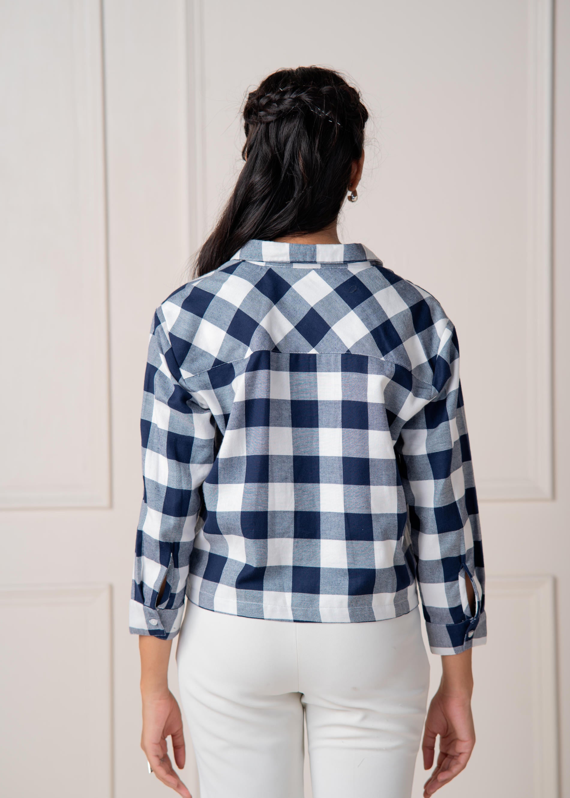 Navy & White Large Checkered Casual Button-Down Shirt | DesiQlo