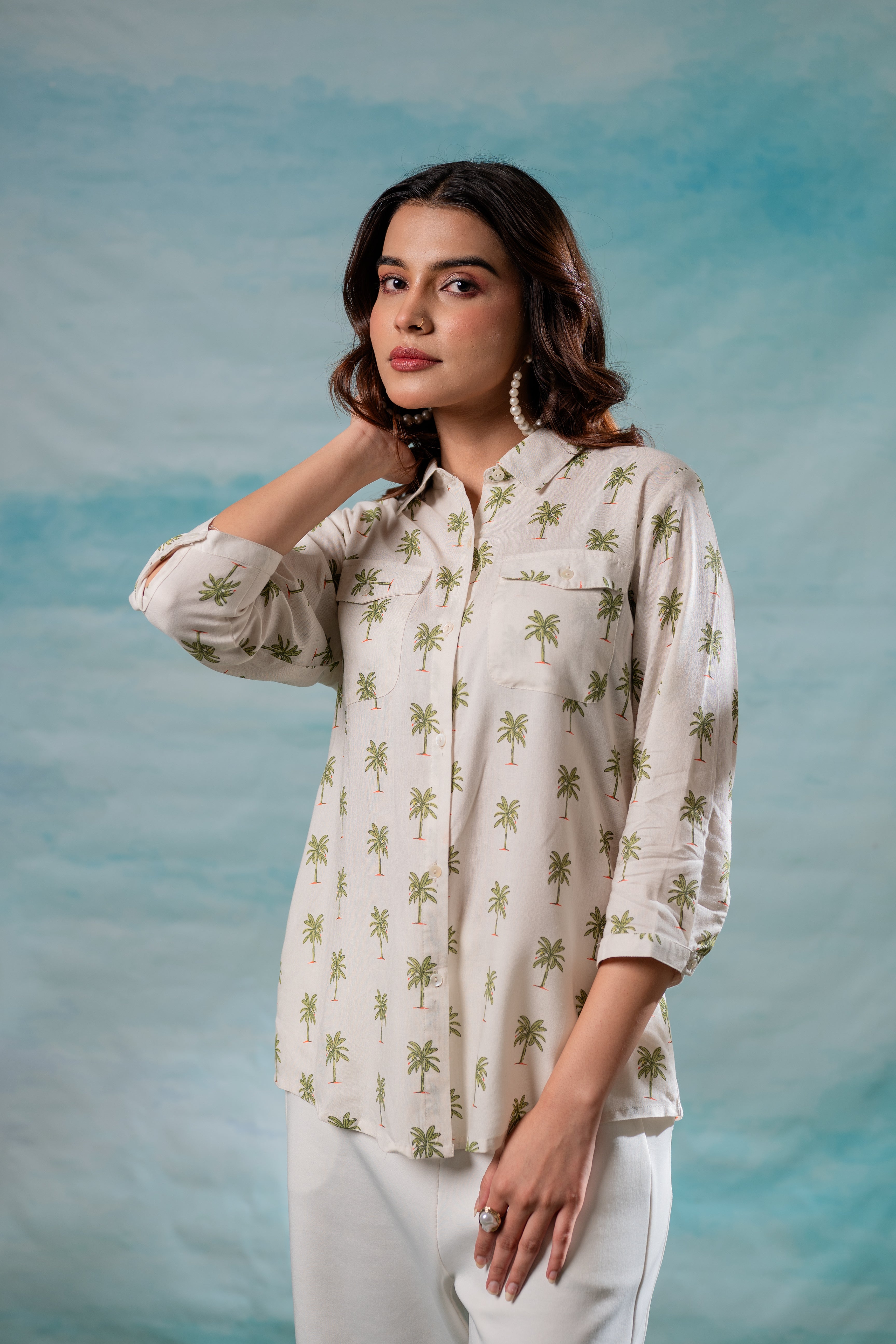 Off-White Palm Tree Printed Relaxed Fit Shirt