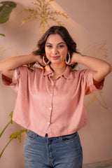 Lamora Rose Gold Textured Casual Shirt Top