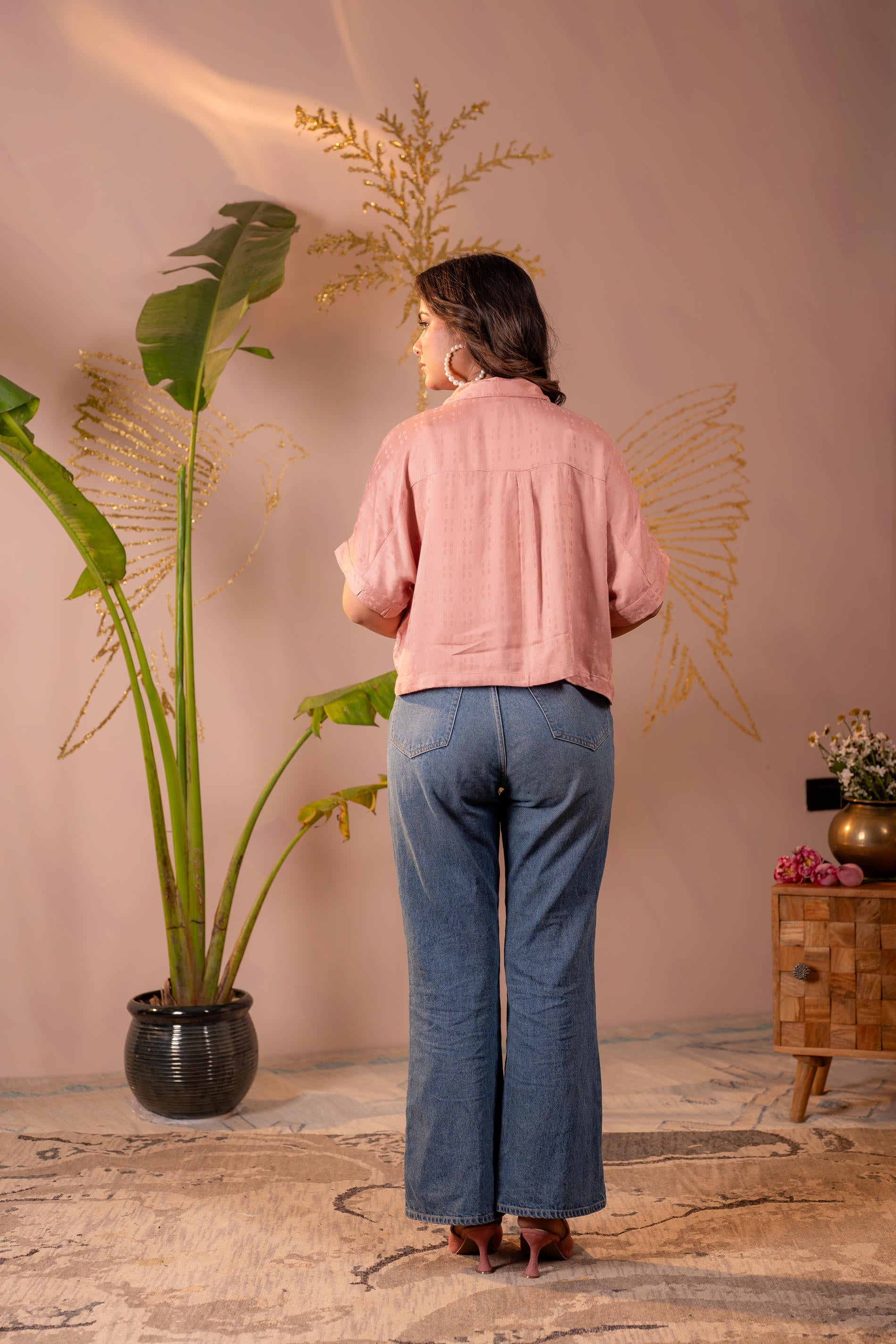 Rose Gold Textured Casual Shirt Top