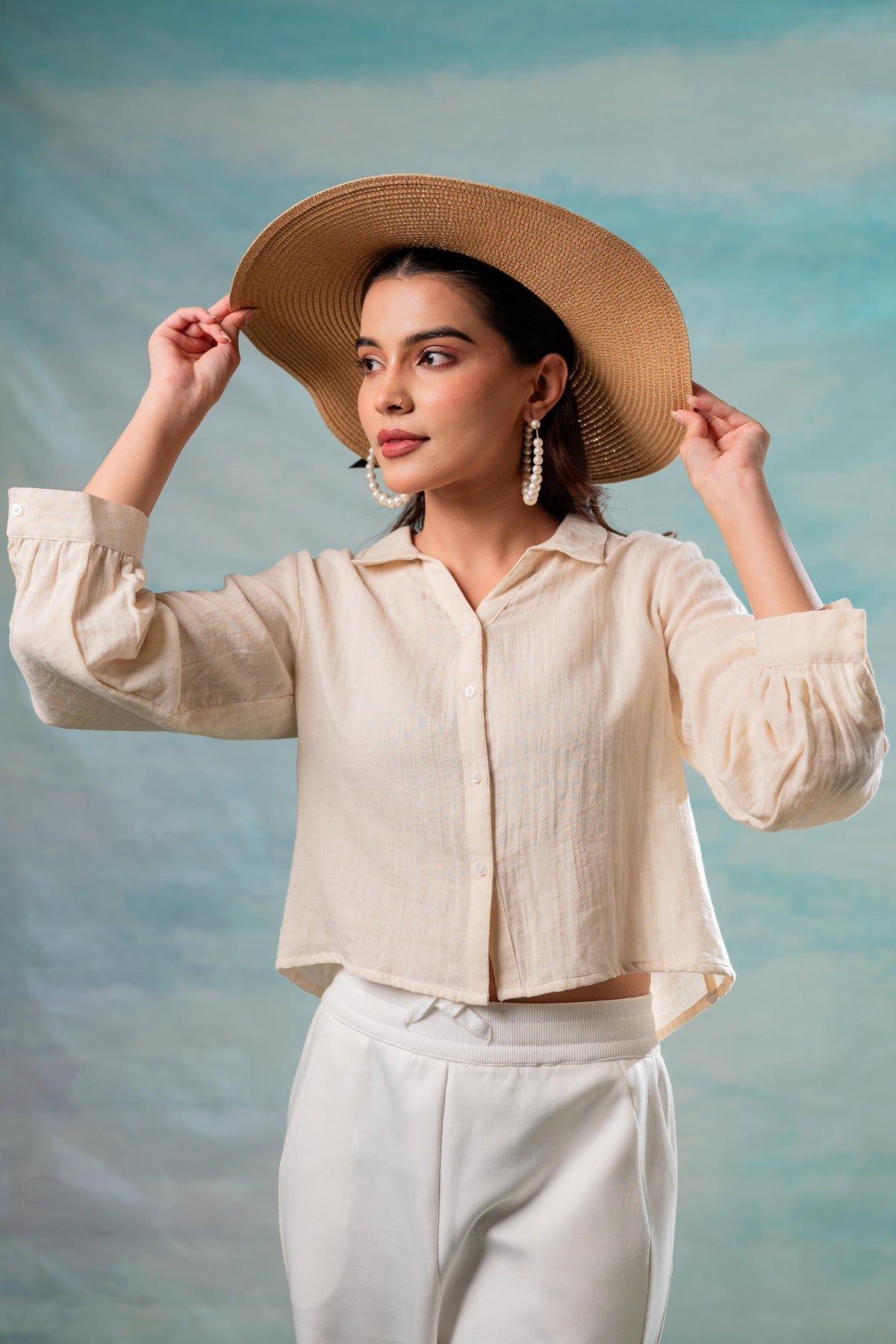 Lamora Beige Minimal Textured  Shirt