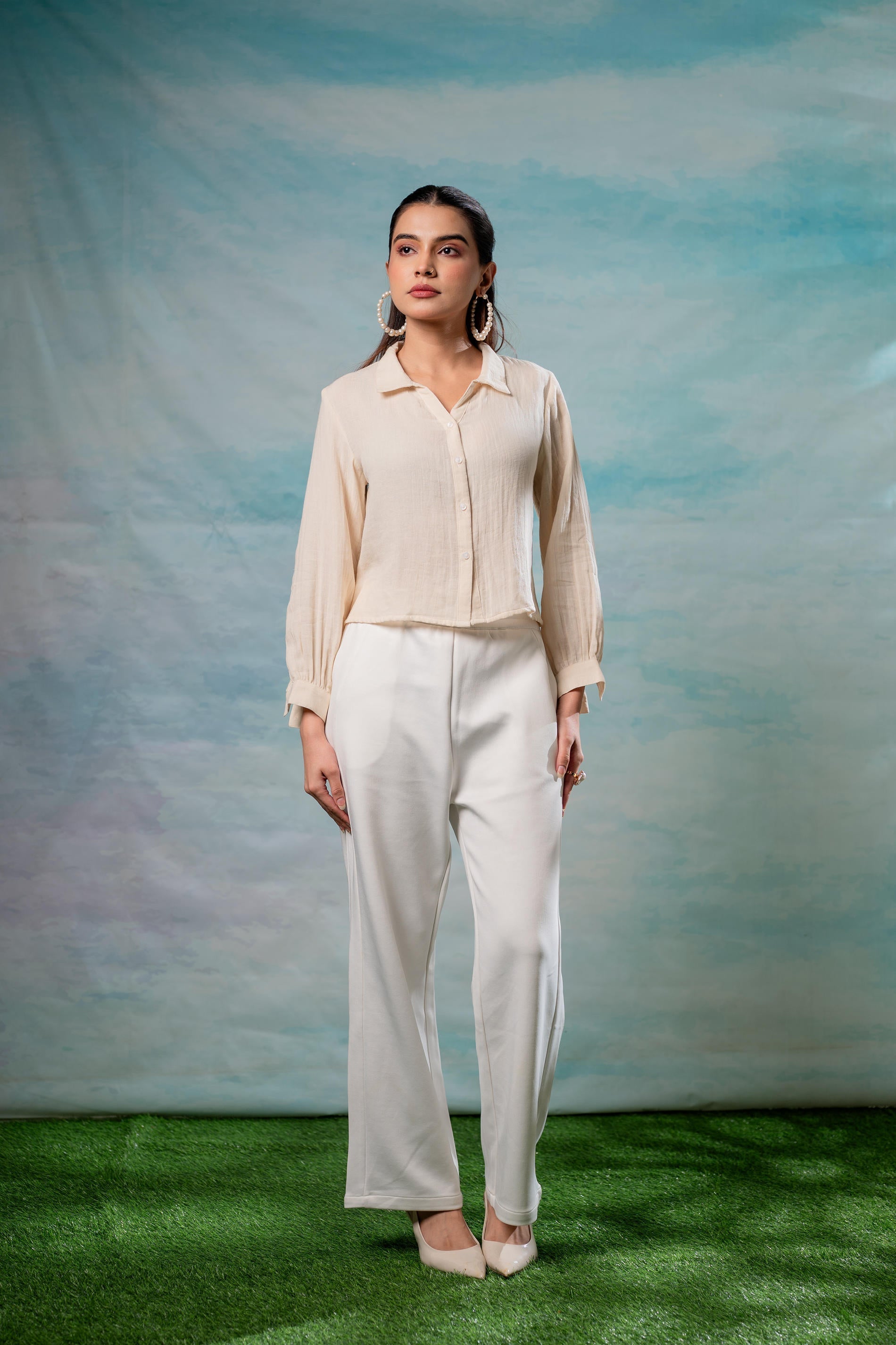 Beige Minimal Textured  Shirt 