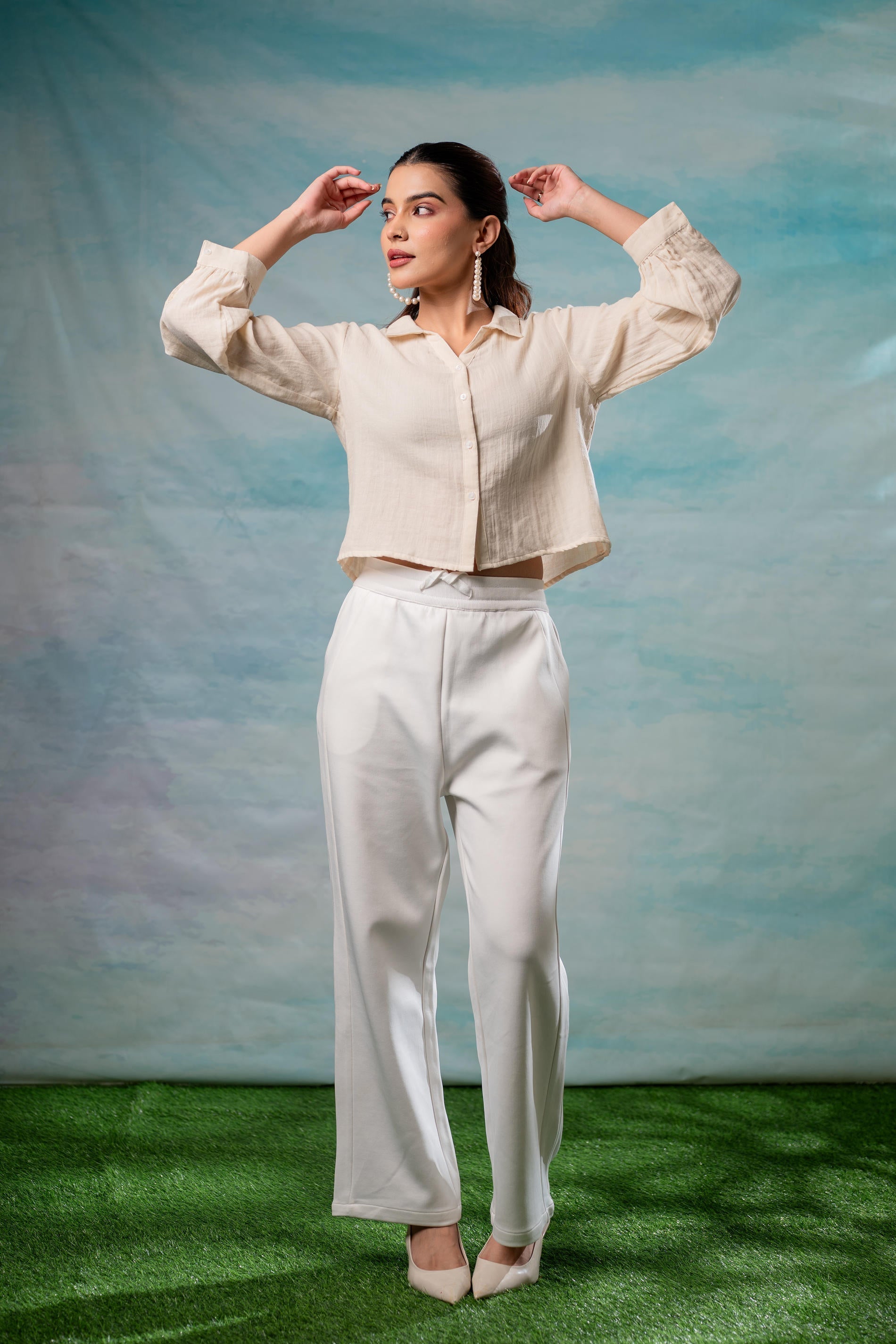 Beige Minimal Textured  Shirt 
