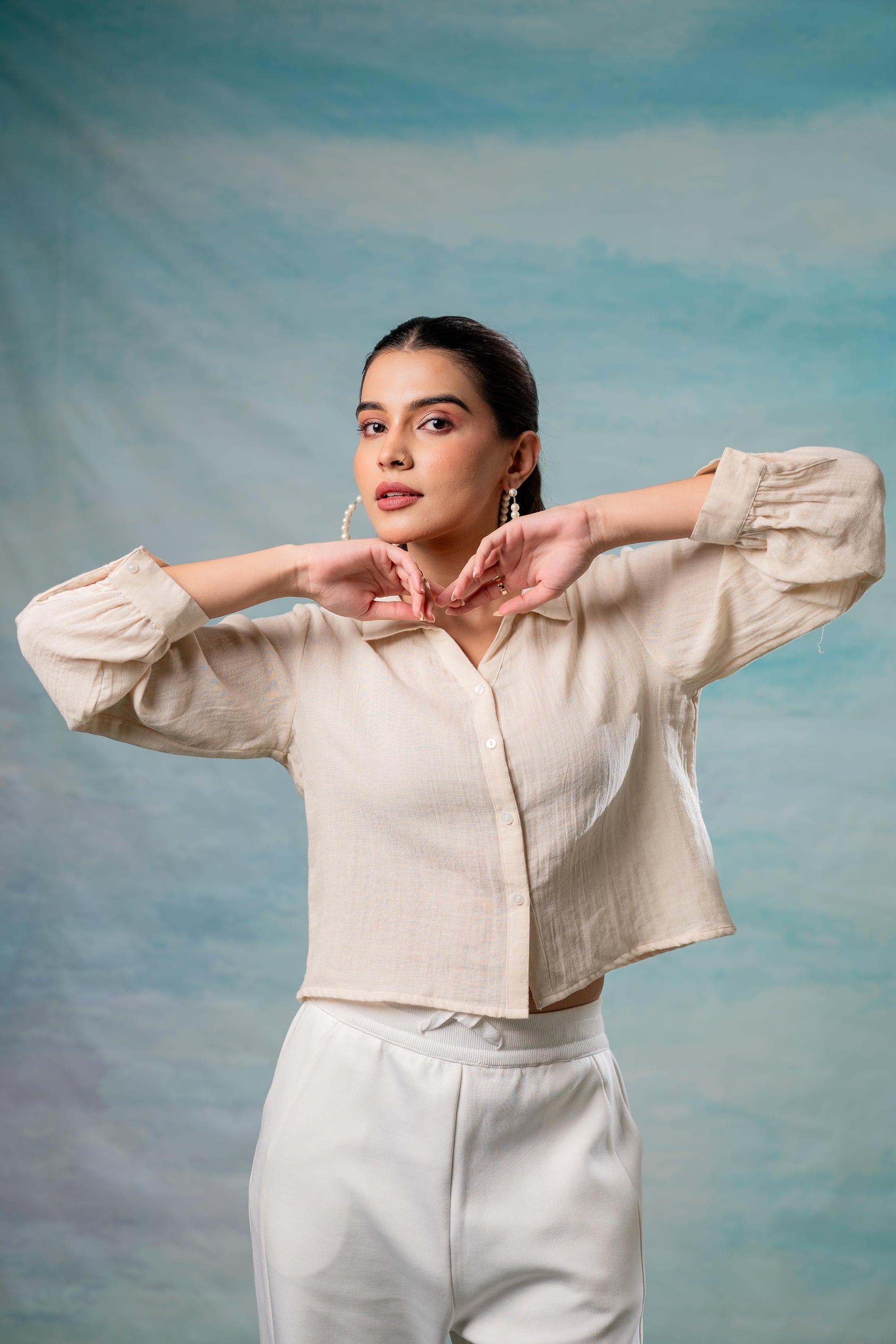 Beige Minimal Textured  Shirt 