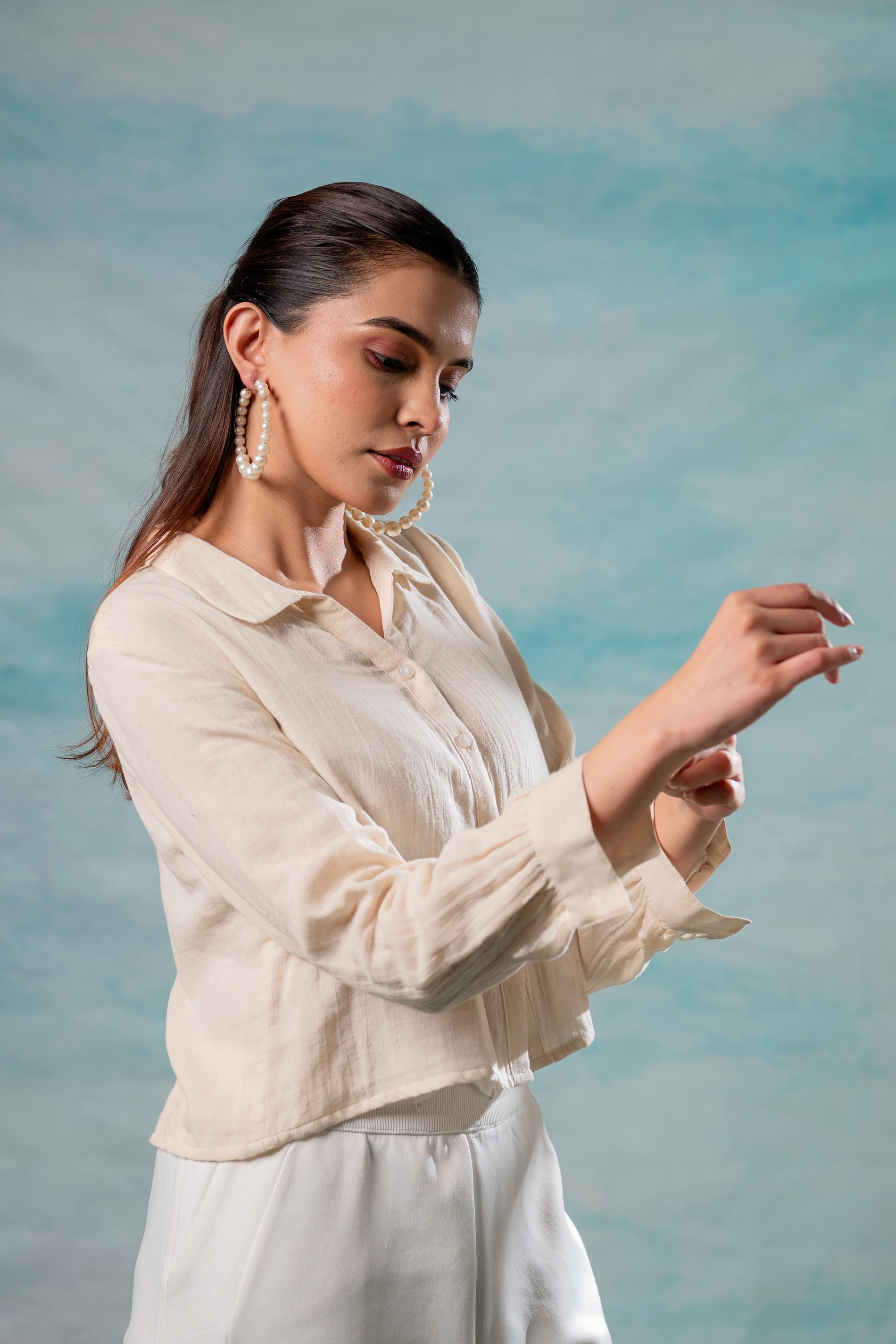 Beige Minimal Textured  Shirt 