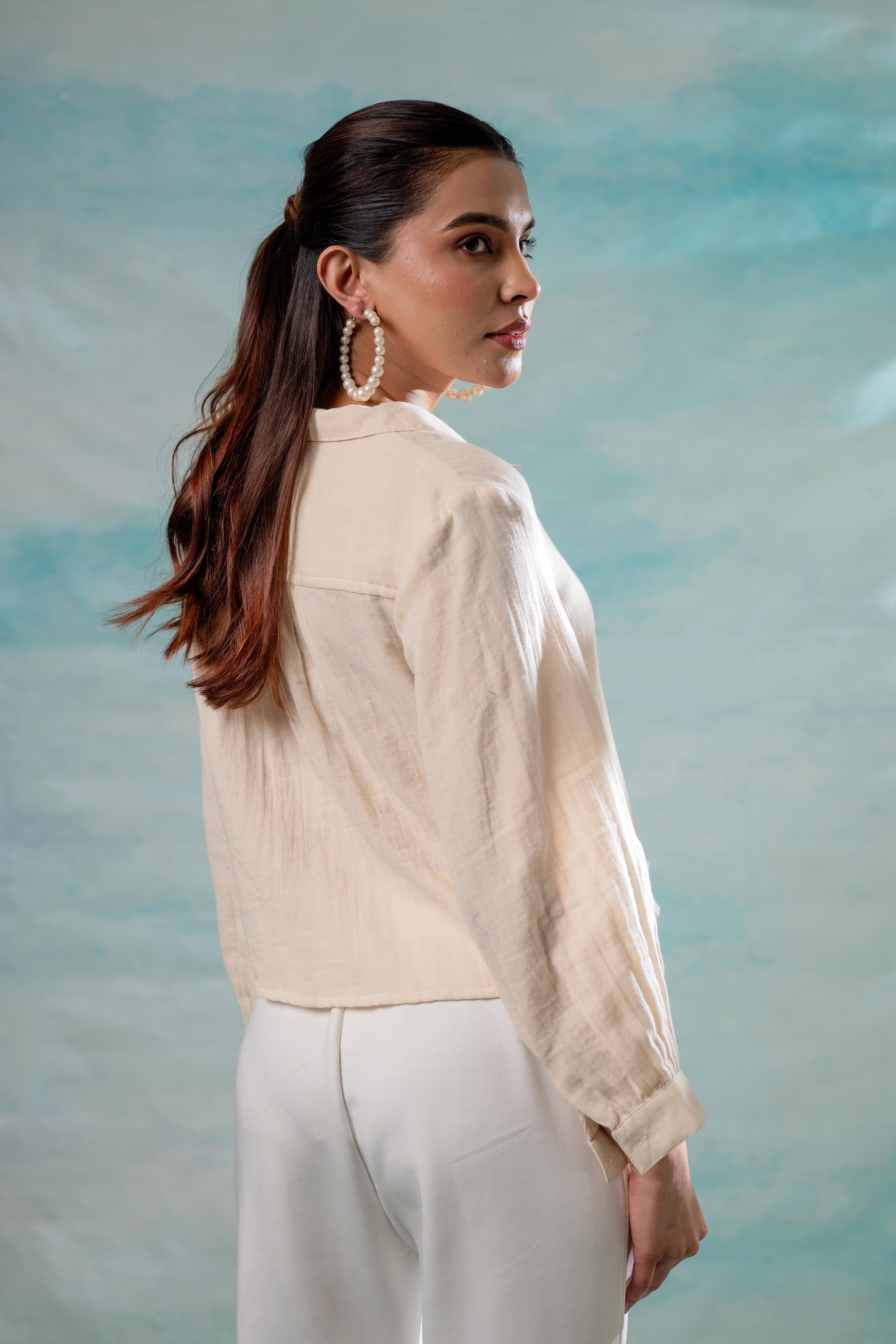 Beige Minimal Textured  Shirt 