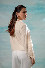 Lamora Beige Minimal Textured  Shirt