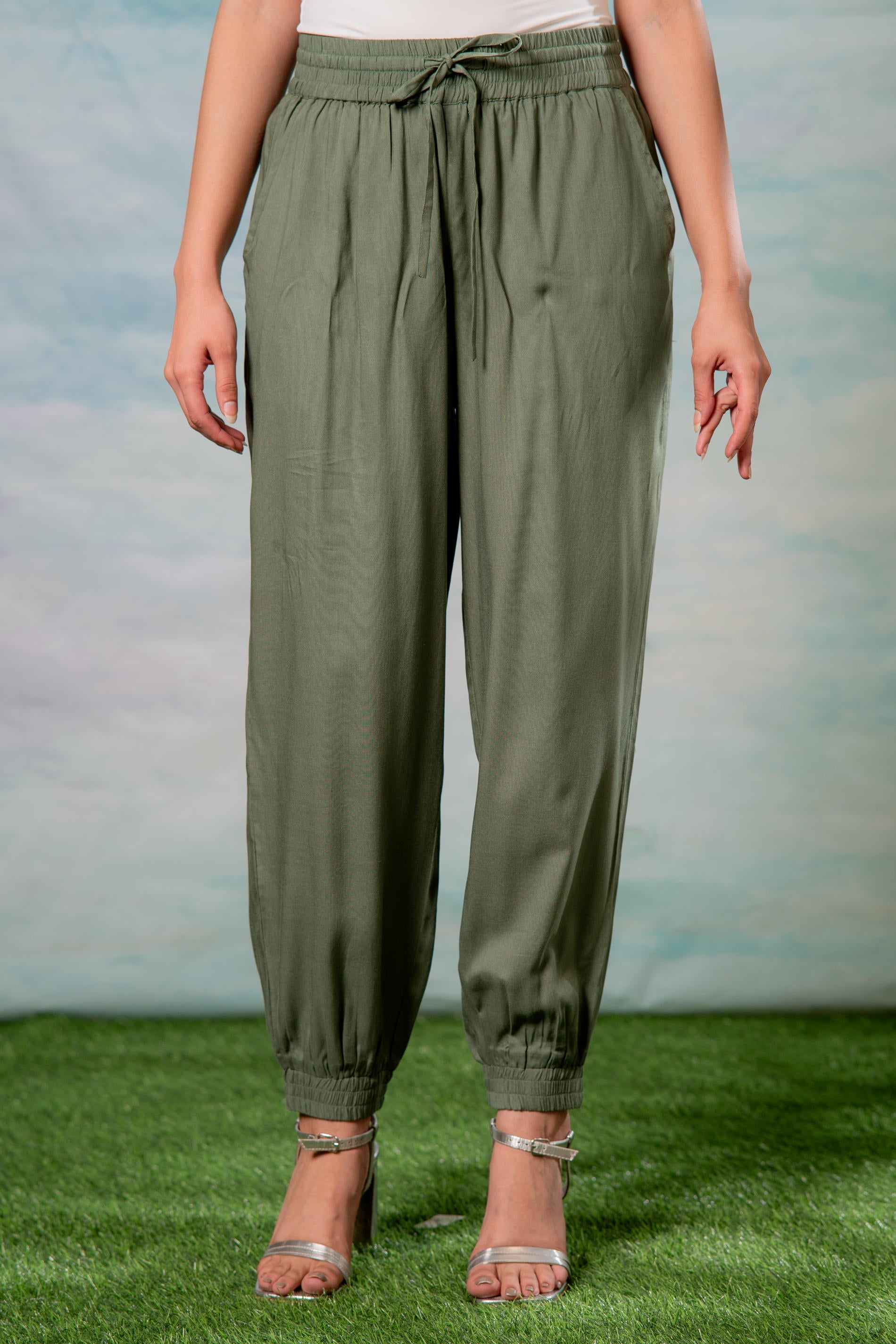 Women’s Olive Green Drawstring Jogger Pants
