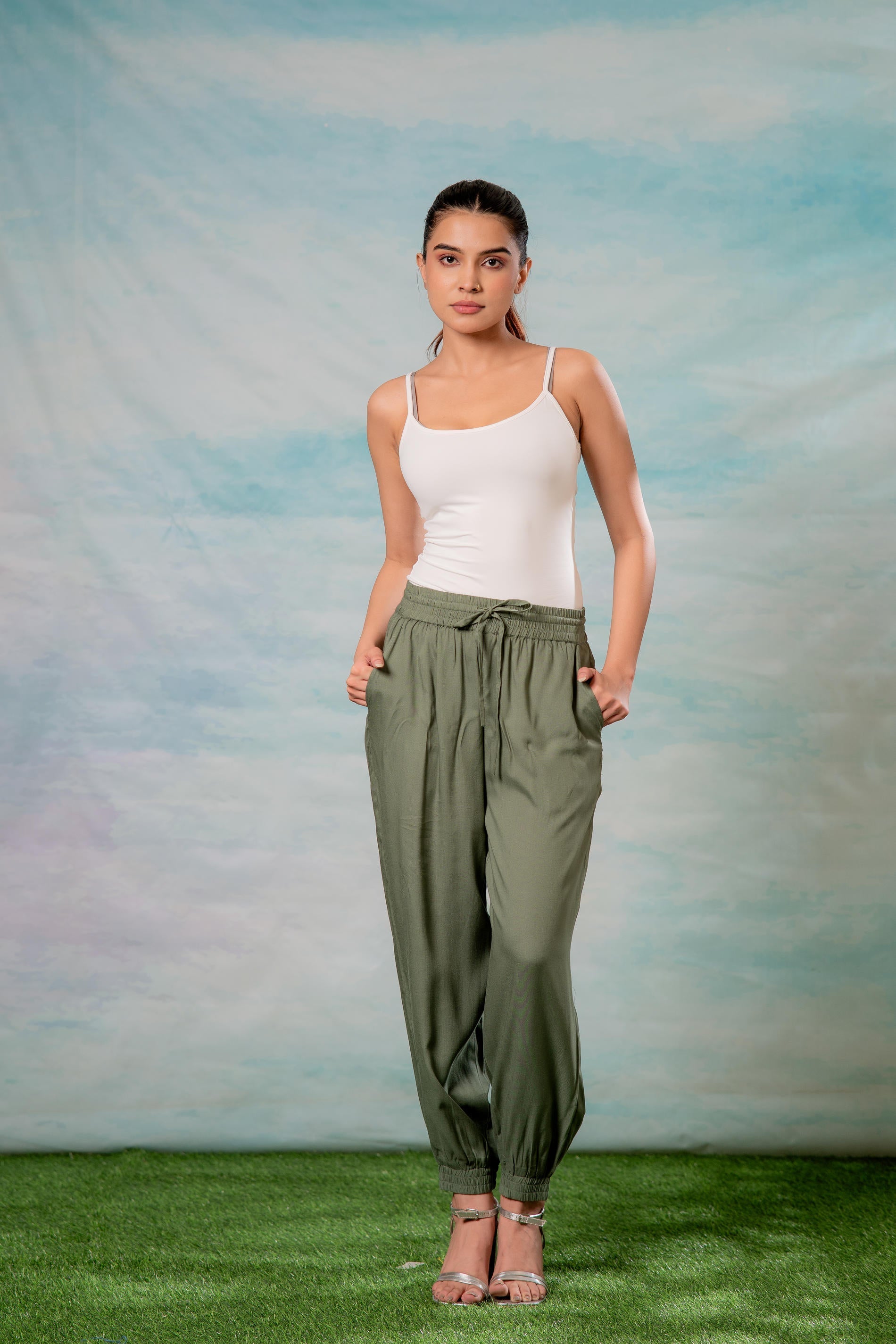 Women’s Olive Green Drawstring Jogger Pants
