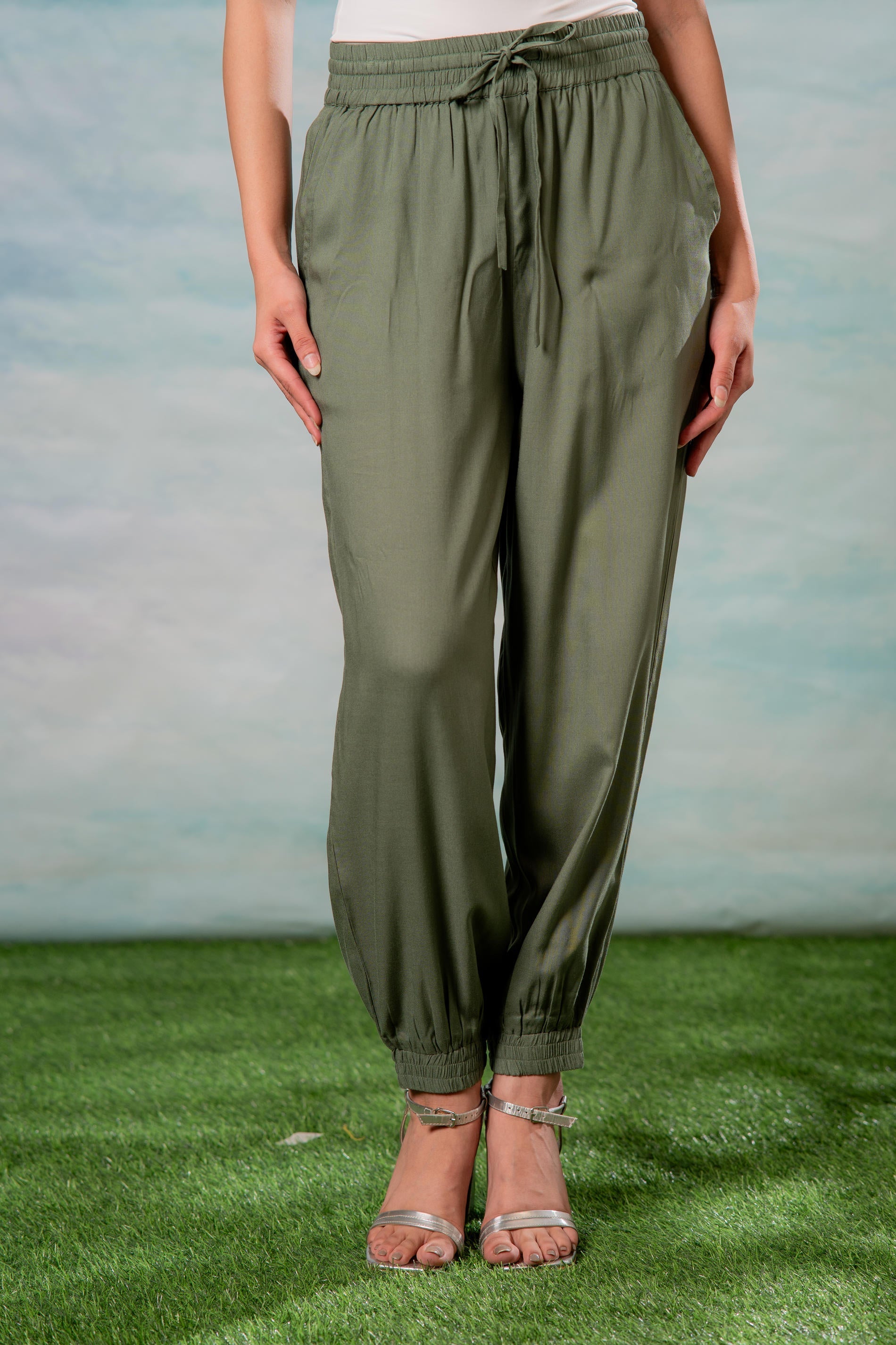 Women’s Olive Green Drawstring Jogger Pants