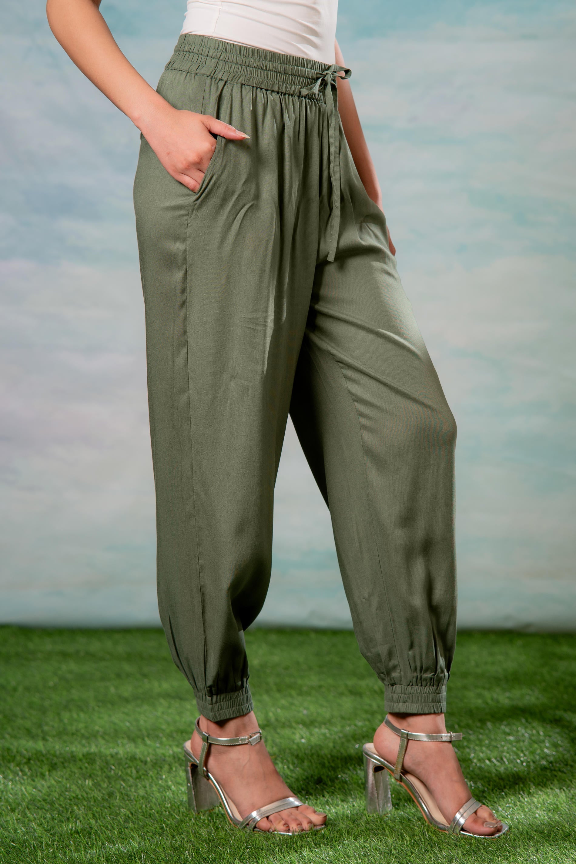 Women’s Olive Green Drawstring Jogger Pants
