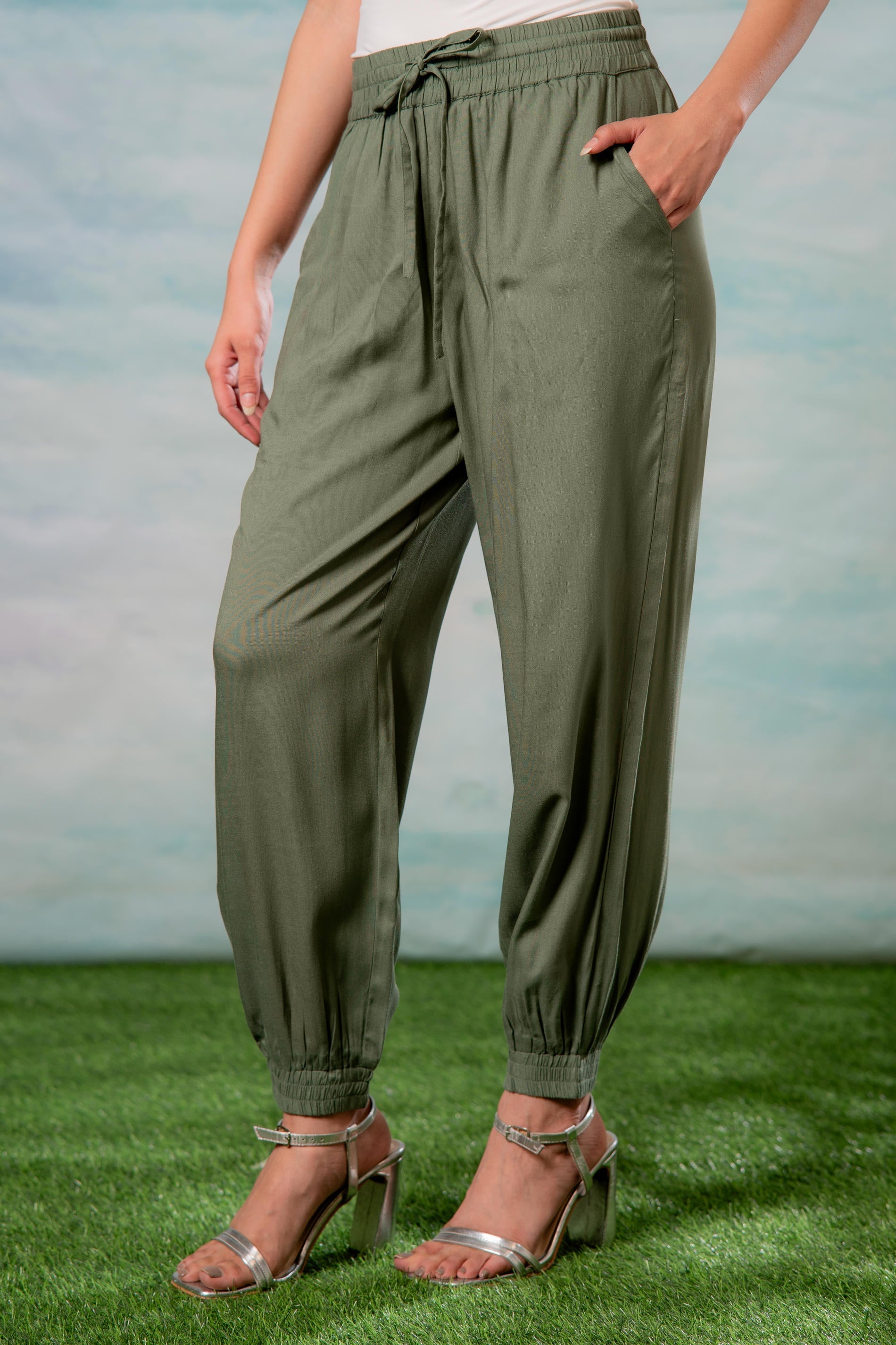 Women’s Olive Green Drawstring Jogger Pants