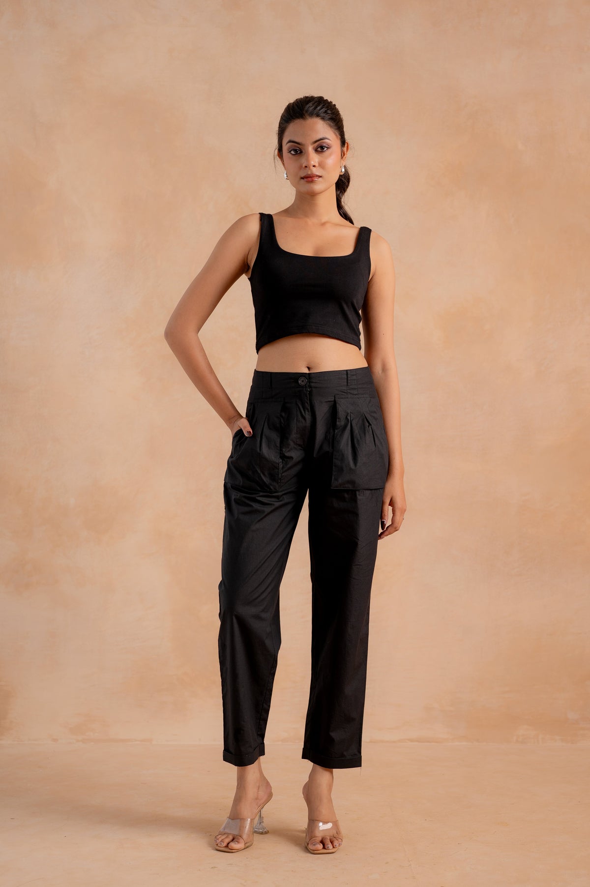 Lamora Women’s Black Straight-Fit Utility Pants