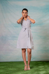 Lamora Women’s Light Aqua Shirt Dress with Front Tie-Up Belt