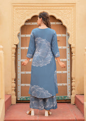 Women's Printed Blue Viscose Kurta With Pant